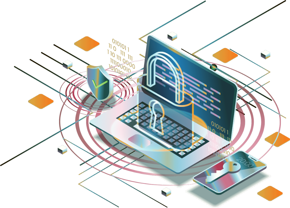 Illustration representing cybersecurity, compliance, and 24/7 resilience support